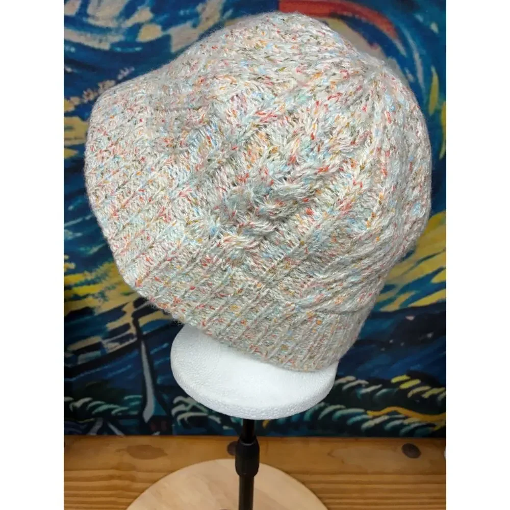 Lands End Knit Bucket Hat L XL Confetti Fleck Fleece Lined Winter Cloche